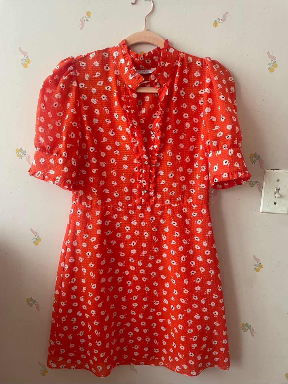 Zara Red Mini Dress with White Daisy Print